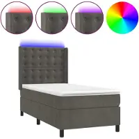 Syfax Boxspring met matras en LED fluweel donkergrijs 90x190 cm