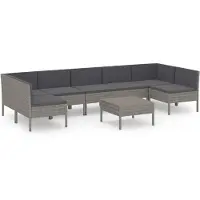 vidaXL 8-delige Loungeset met kussens poly rattan grijs