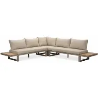 LUX outdoor living Canyon lounge hoekbank tuin 5 personen | aluminium + hardhout | beige | 4-delig - 288x288cm
