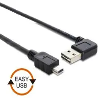 DeLOCK Mini USB naar Easy-USB-A haaks (links/rechts) kabel - USB2.0 - tot 2A / zwart - 1 meter