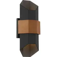 QUOIZEL LED Wand Buitenlamp Chasm | 5.5W 3000K 830 | IP44 | Dimbaar | Matte Black (with painted wood effect strap)