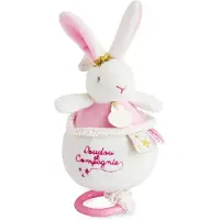 Doudou et Compagnie DOUDOU EN COMPAGNIE - Konijn Bloemen - Muzikale knuffel voor baby - Wit en roze - 15 cm