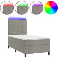 Syfax Boxspring met matras en LED fluweel lichtgrijs 90x200 cm