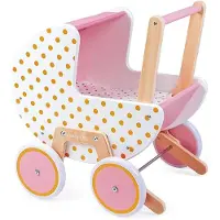 Janod Candy Chic - Houten Poppenwagen - Voor Poppen Tot 42 Cm - Robuuste En Realistische Kinderwagen - Geschikt Vanaf 18 Maanden