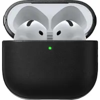 Nomad Modern Lederen Hoesje – Geschikt voor AirPods 4/5 – Gemaakt van echt leder en polycarbonaat – Werkt met draadloze opladen – Zwart - Zwart