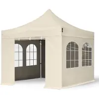 TOOLPORT 3x3 m Easy up partytent met zijwanden (4 vensters), PROFESSIONAL alu 40mm, crème
