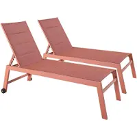 Oviala - Set van 2 aluminium en textilene ligstoelen in kleikleur - Nouméa