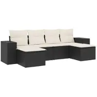 vidaXL 6-delige Loungeset met kussens poly rattan zwart