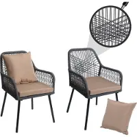 MCW Set van 2 tuinstoelen -O12, zit-/rugkussen aluminium touwvlechtwerk Rope ~ antraciet, bekleding taupe