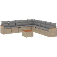 vidaXL 10-delige Loungeset met kussens poly rattan beige