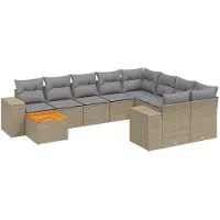 vidaXL 11-delige Tuinset met kussens poly rattan beige