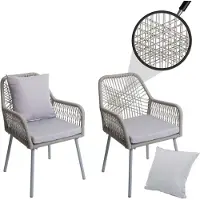 Mendler Set van 2 tuinstoelen -O12, outdoor zit-/rugkussen aluminium rope weave Rope ~ grijs, grijze hoes