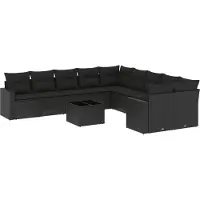 vidaXL 11-delige Loungeset met kussens poly rattan zwart