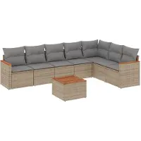 vidaXL 8-delige Loungeset met kussens poly rattan gemengd beige