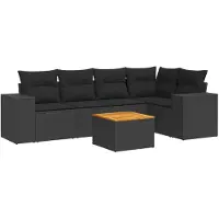 vidaXL 6-delige Loungeset met kussens poly rattan zwart