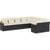 vidaXL 9-delige Loungeset met kussens poly rattan zwart