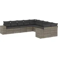 vidaXL 10-delige Loungeset met kussens poly rattan grijs
