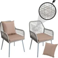 MCW Set van 2 tuinstoelen -O12, zit-/rugkussen aluminium touwvlechtwerk Rope ~ grijs, bekleding taupe
