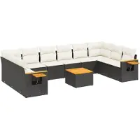 vidaXL 11-delige Loungeset met kussens poly rattan zwart