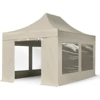 TOOLPORT 3x4,5 m Easy up partytent met zijwanden (4 panorama), PROFESSIONAL alu 40mm, crème
