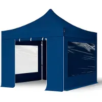 TOOLPORT 3x3 m Easy up partytent met zijwanden (2 panorama), PROFESSIONAL alu 40mm, blauw
