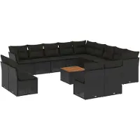vidaXL 14-delige Loungeset met kussens poly rattan zwart