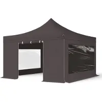 TOOLPORT 4x4 m Easy up partytent met zijwanden (2 panorama), PROFESSIONAL alu 40mm, donkergrijs