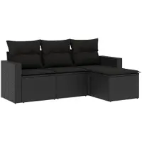 vidaXL 4-delige tuinmeubelset met kussens, zwart, polyrotan