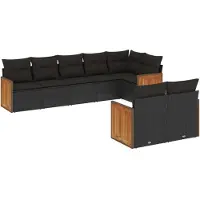 vidaXL 8-delige tuinmeubelset met kussens, zwart, polyrotan