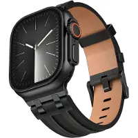 Strap-it Luxury Leather Band Zwart – tijdloos luxe leren bandje – geschikt voor Apple Watch 6/7/8/9/10/11/SE/Ultra (2/3) (44/45/46/49mm)