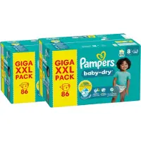 Pampers Baby-Dry maat 8 - 172 stuks (2 x 86 luiers) - Voordeelverpakking - Unieke extra laag - Absorberende kern - Flexibele zijkanten