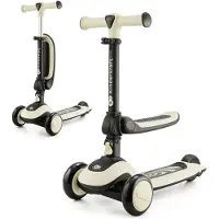 Kinderkraft HALLEY 2-in-1 Loopfiets en Driewieler Step - Voor Kinderen van 1-5 Jaar, Max 50 kg - Verstelbaar Zadel en Stuur, Opvouwbaar, LED Wielen – Wit