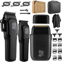 OKWISH Tondeuses - 4-in-1 Tondeuse Mannen met Professionele Tondeuse en Trimmer Set - Elektrische Tondeuse met 8500 RPM en LED-Display - ABS - Zwart