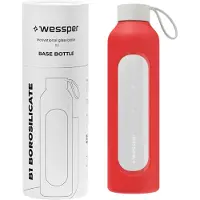 Wessper Glazen Motivatiefles 1000ml – Duurzame Waterfles in POPPY