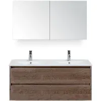 BES LED Dante Badmeubelset 120 cm - Tabacco - Keramische Wastafel Wit Enjoy met Spiegelkast