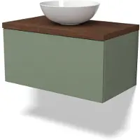 Maxaro Modulo Plato Badkamermeubel voor waskom | 80 cm Saliegroen Vlak front Walnoot blad 1 lade