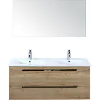 BES LED Seville Badmeubelset 120 cm - 2 Laden Natuur Eiken - Wastafel Enjoy Dubbel met Spiegel