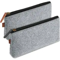 LONGZIMING -Set van 2 Vilten Etuis – Multifunctionele Pennenzak & Make-uptas – Lichtgewicht, Duurzaam en Compact – Geschikt voor Schrijfwaren en Accessoires – 27×15 cm – Lichtgrijs