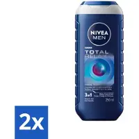 Nivea 2 x MEN - Douchegel - Total Relax - 250 ml - Douchegel - Ontspanning - Gezicht - Haar - Lichaam