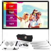 Pyle Projectiescherm met Standaard - 120 inch 16:9 HD - Draagbaar Lichtgewicht Vouwbaar Staand Buiten- en Binnenbioscoop Scherm met Frame