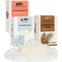 Pullach Hof – Luxe Zeep set van 3 stuks - 100g per zeep – Watermeloen - Ezelmelk - Kokosolie – Verzorgend & Hydraterend – Perfect als Cadeau of voor Dagelijks Gebruik