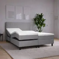 Beddenbriljant Elektrische Boxspring Simpel - 160x200 - Grijs - Pocketvering - Stof - Inclusief Splittopper - Bed compleet