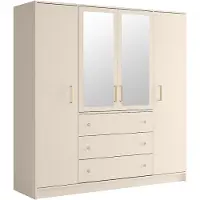 Vente-unique Kast met 4 deuren en 3 lades - Met spiegels - L196 cm - Beige en goud - LIZANDRO