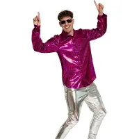 Partychimp Shiny Disco Shirt Fuchsia voor Heren Carnavalskleding Foute Party Verkleedkleding Volwassenen Heren Toppers 2026 - Disco- Shiny- Polyester - XL