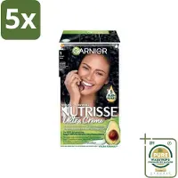 Garnier 5 x - Nutrisse Ultra Crème 1 - Haarkleuring - Zwart - Intens Voedend - Permanente Kleur - Grootverpakking - Haarverf - Permanent Haarverf - Voedend Haarverf - Grijsdekking - Haarverf Zwart