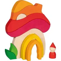 Goki Bouwblokken - Paddestoelenhuisje - 11 Delen - Hout - 3 Jaar