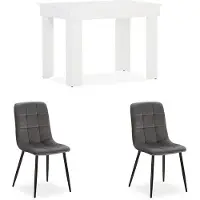 Homestyle4u Eethoeken - 90x60 cm - met 2 stoelen - Eettafel wit - en gestoffeerde Stoelen - Grijs