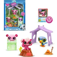 Bandai Littlest Pet Shop - Kampeerset Pack 3 dieren en accessoires - Littlest Pet Shop LPS Panda Squirrel Toekan - Mini Cute Animal Figure Toy Set - Speelgoed voor kinderen van 4 jaar en + - BF00574