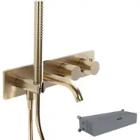 Blaufoss Round inbouw badkraan thermostatisch met handdouche Brushed Champagne Gold incl. inbouwelement
