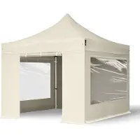 TOOLPORT 3x3 m Easy up partytent met zijwanden (2 panorama), PROFESSIONAL alu 40mm, crème